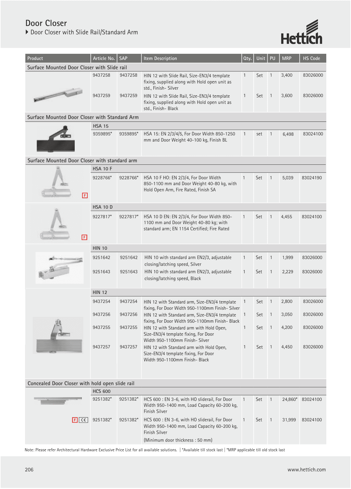 Hettich Door Closers — from Hettich's catalogue
