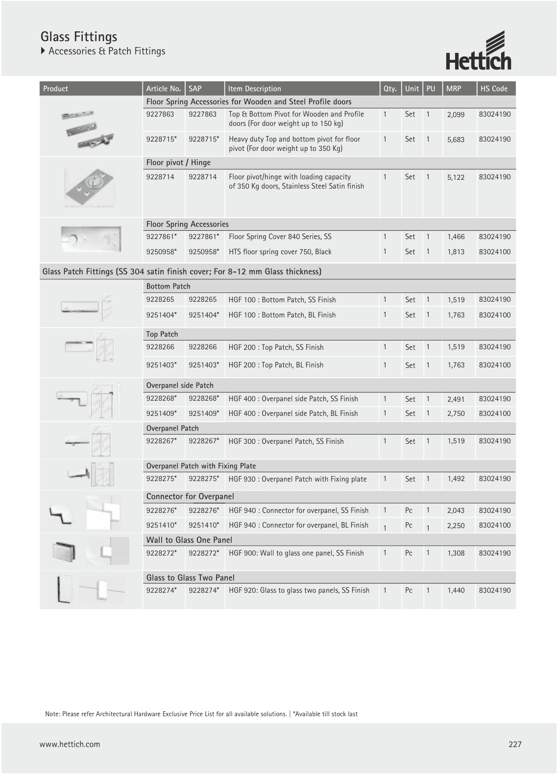 Hettich Glass Patch Fittings & Pull Handles — from Hettich's catalogue